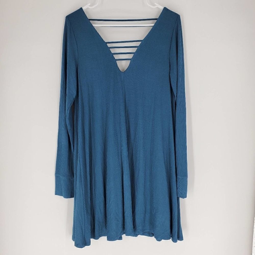 Nwt Bp. Teal ribbed dress swing long sleeve strapp